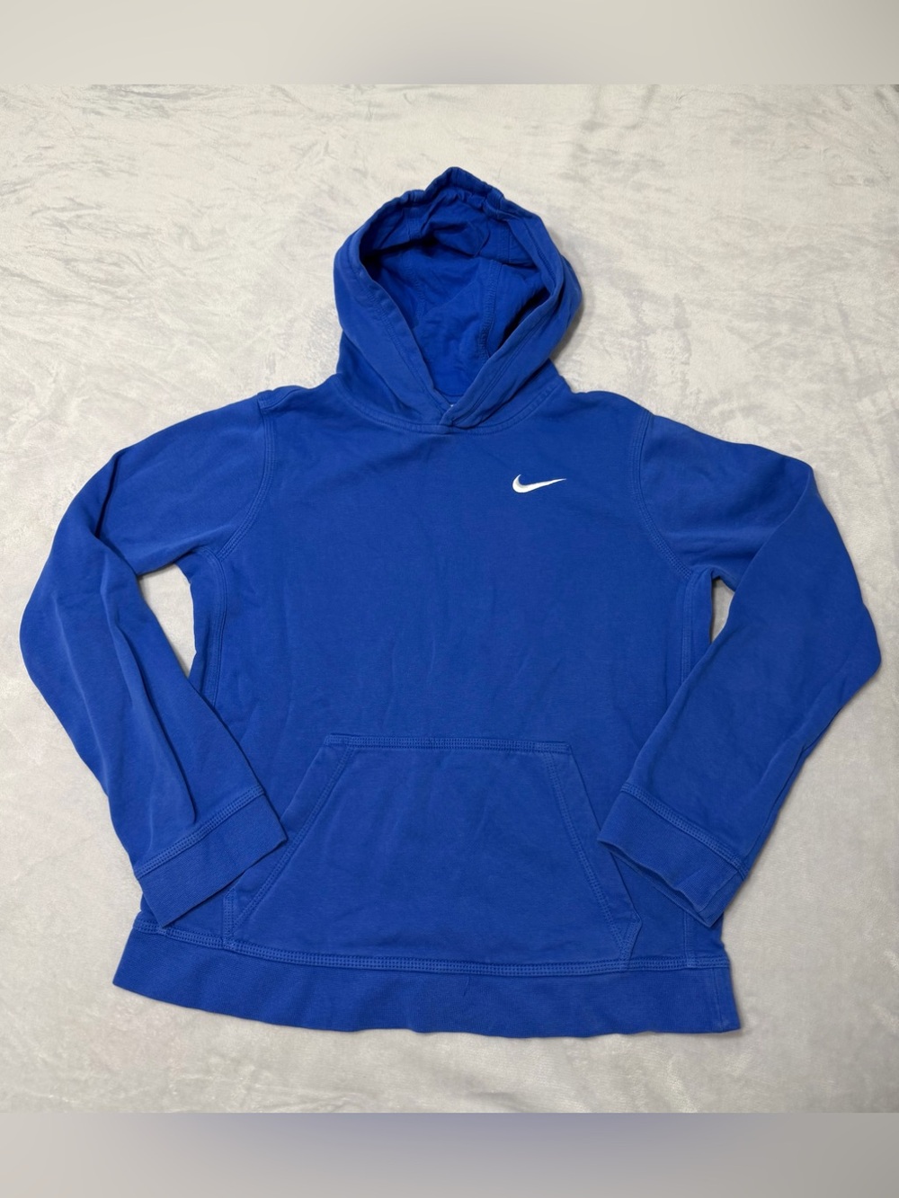 Nike Sportswear Blue White Embroidered Swoosh Pullover Hoodie Sweatshirt Boy XL